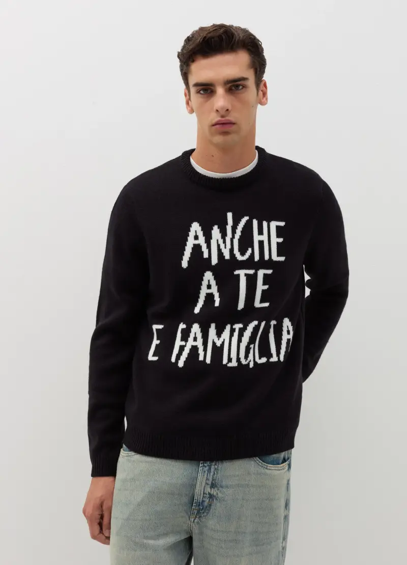 Christmas Jumper Con Scritta Jacquard, Uomo, Nero miniatura 2