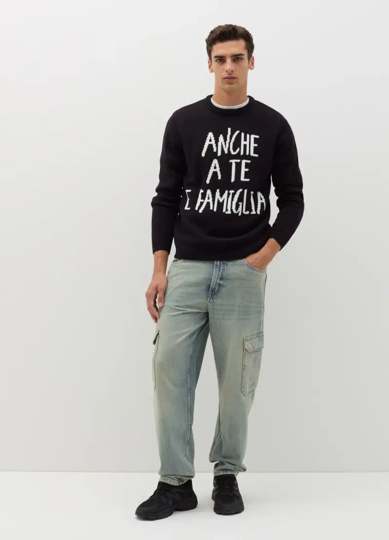 Christmas Jumper Con Scritta Jacquard, Uomo, Nero