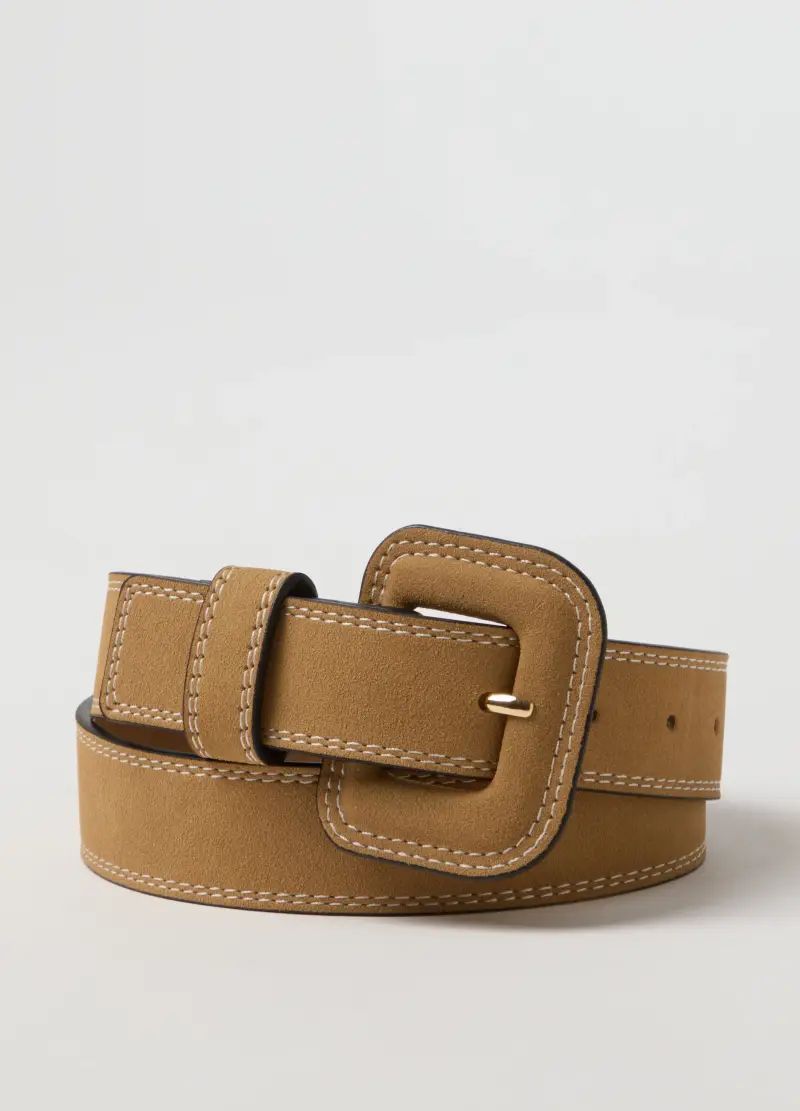 Cintura Beige Con Fibbia Quadrata, Donna, Beige miniatura 3