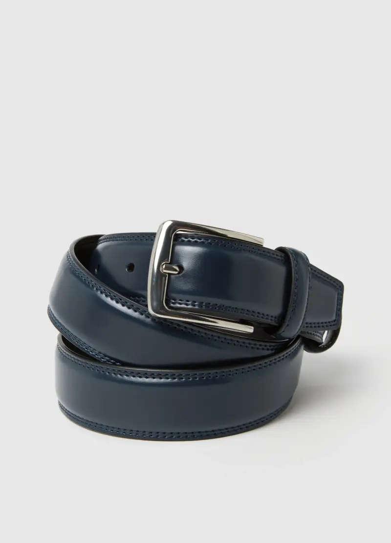 Cintura In Vera Pelle Blu, Uomo, Blu miniatura 3