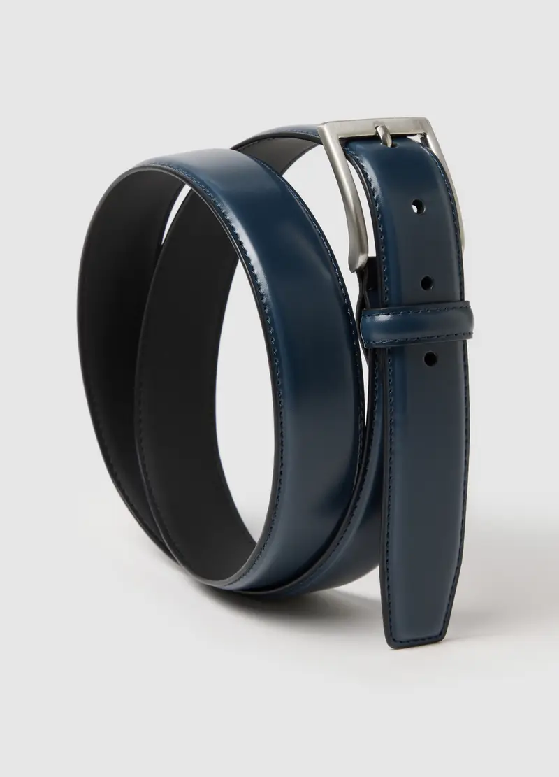 Cintura In Vera Pelle Blu, Uomo, Blu miniatura 3