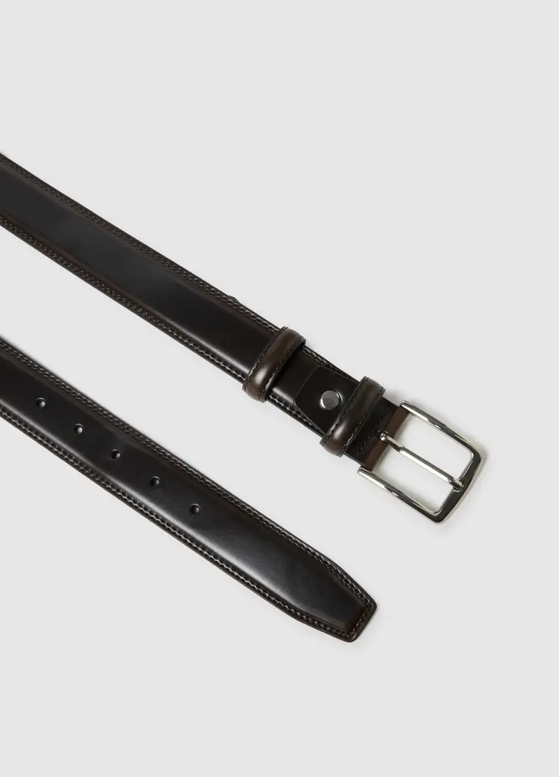 Cintura In Vera Pelle Marrone Con Fibbia Robusta, Uomo, Marrone miniatura 2