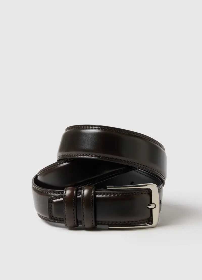 Cintura In Vera Pelle Marrone Con Fibbia Robusta, Uomo, Marrone miniatura 3