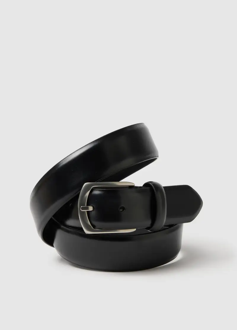 Cintura In Vera Pelle Nera Con Fibbia In Metallo, Uomo, Nero miniatura 3