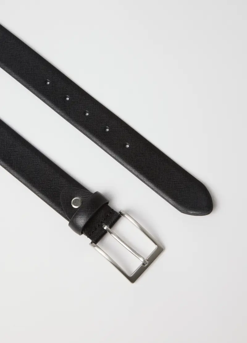 Cintura In Vera Pelle Nera Con Fibbia Robusta, Uomo, Nero miniatura 2