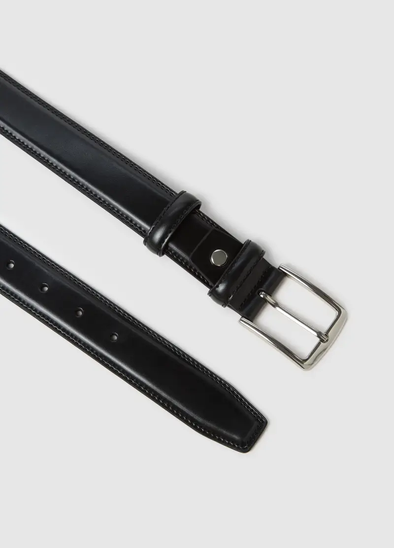 Cintura In Vera Pelle Nera, Uomo, Nero miniatura 2