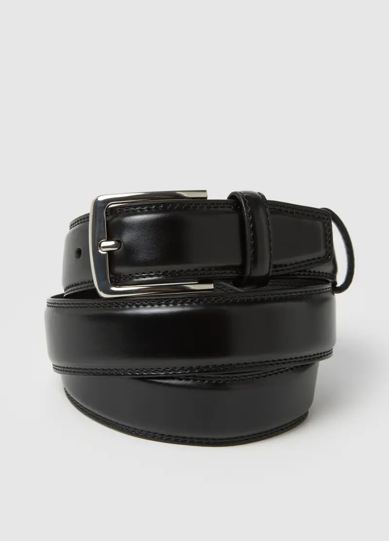 Cintura In Vera Pelle Nera, Uomo, Nero miniatura 3