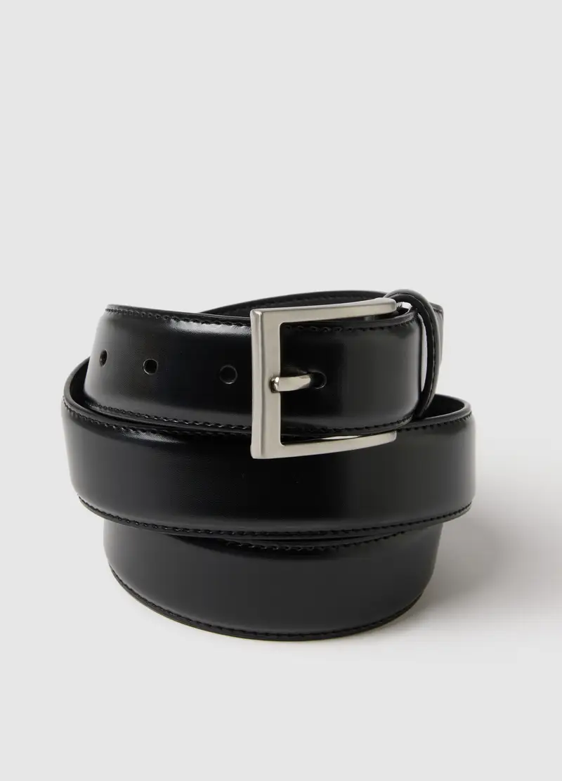 Cintura In Vera Pelle Nera, Uomo, Nero miniatura 3