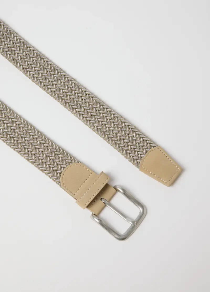 Cintura Intrecciata Beige Con Fibbia Metallica, Uomo, Beige miniatura 2