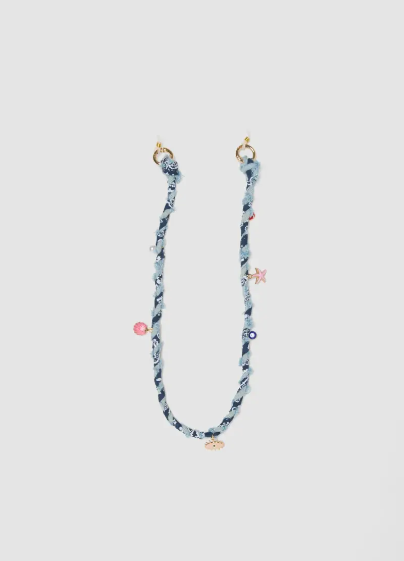 Collana Bandana In Denim Multicolor Con Charms, Donna, Multicolor