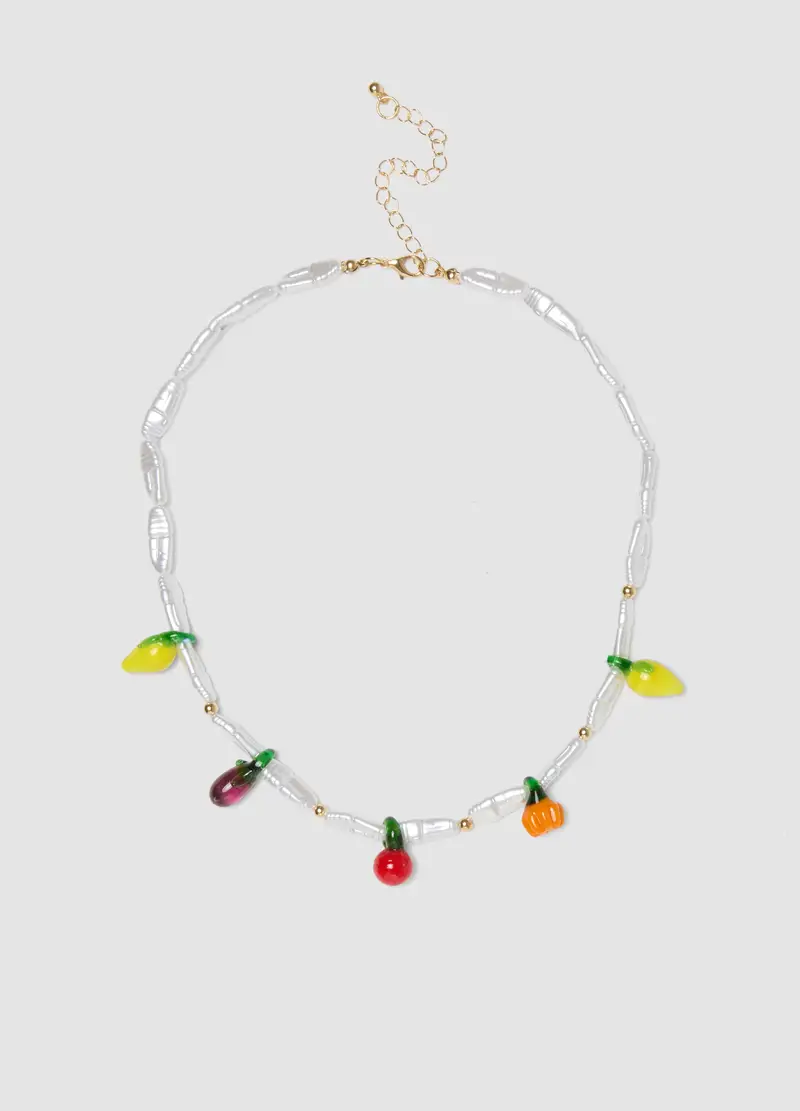 Collana Con Perle Trasparenti E Ciondoli A Forma Di Frutta, Donna, Multicolor