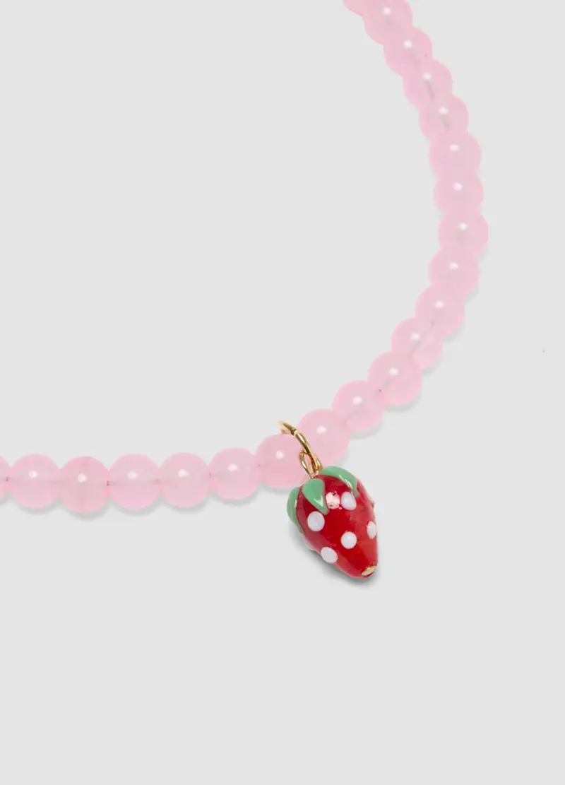Collana Con Perline Rosa Con Ciondolo Fragola, Donna, Rosa miniatura 2