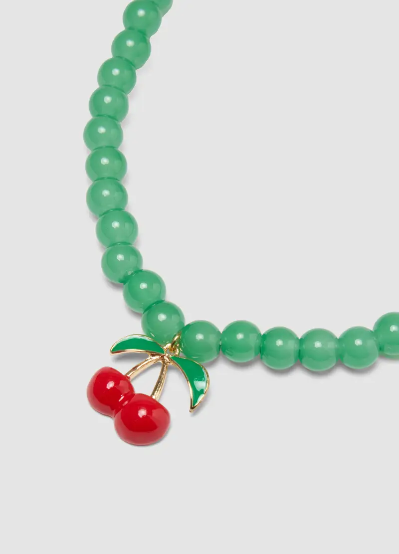 Collana Verde Con Ciondolo Ciliegia, Donna, Verde miniatura 3