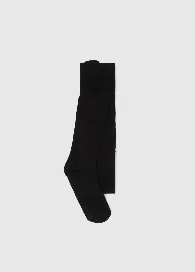 Collant Nero Elasticizzato In Misto Viscosa E Cashmere, Donna, Nero