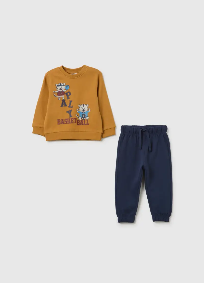 Completo Da Bambino In Puro Cotone Arancione E Blu, Arancione