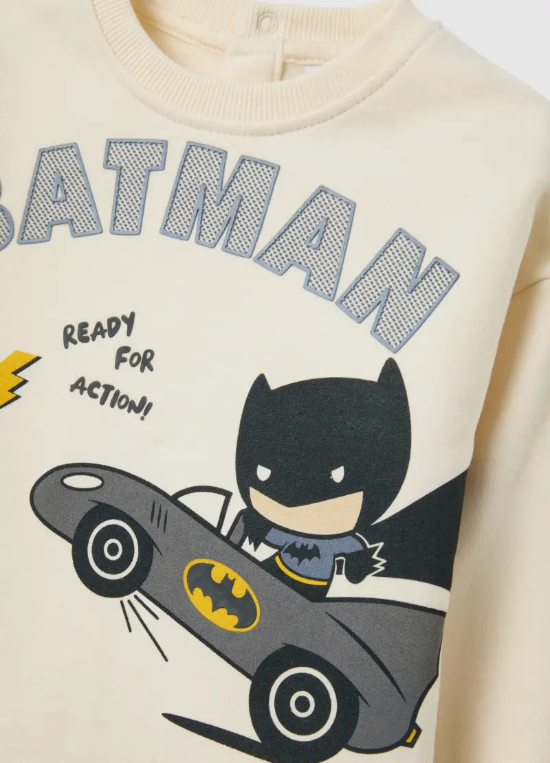 Completo Da Bambino In Puro Cotone Beige E Blu Con Grafica Batman, Beige miniatura 3