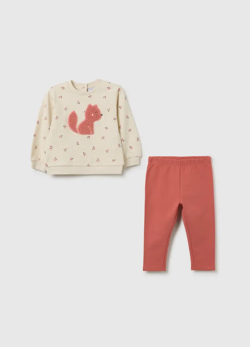 Completo Da Bimba In Puro Cotone Beige E Rosa, Bambina, Beige