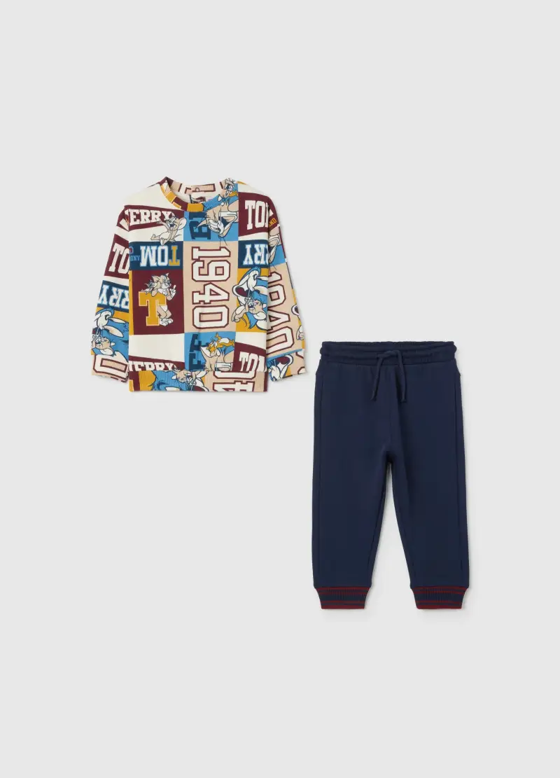 Completo Felpa E Pantalone Da Bambino In Puro Cotone Multicolor, Multicolor