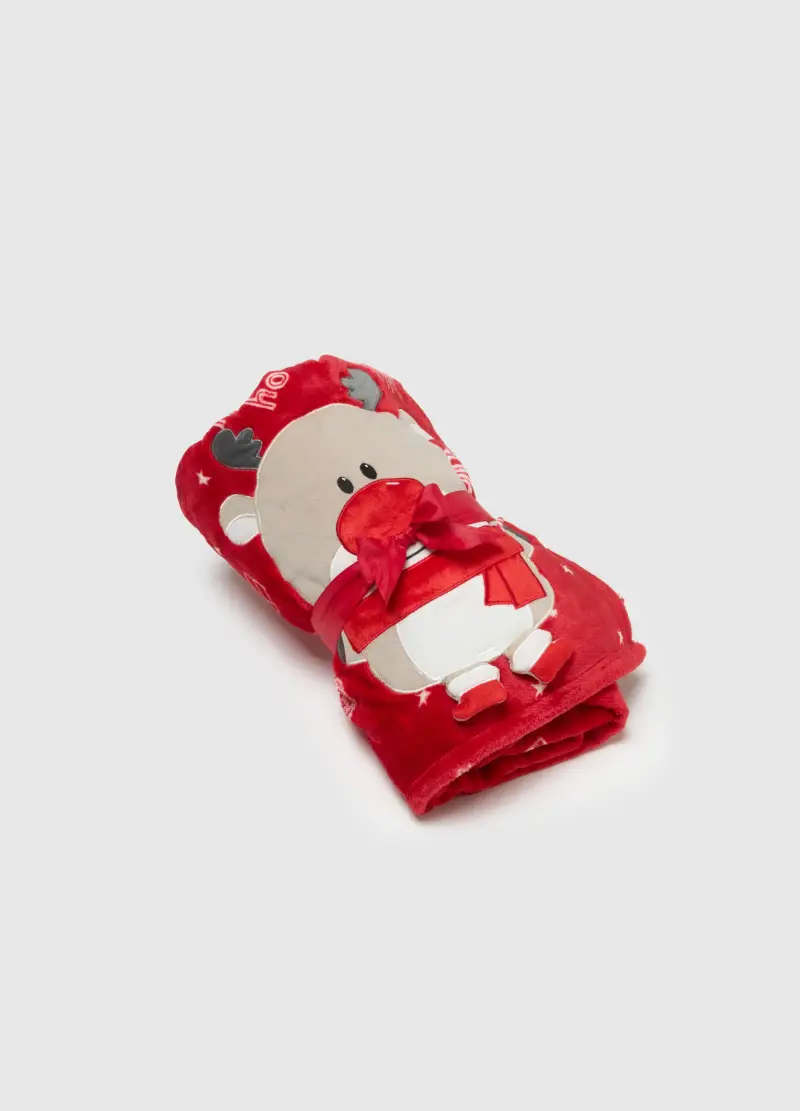Coperta Rossa Natalizia Con Stampa Renna, Donna, Rosso