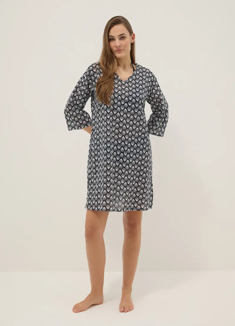 Copricostume In Puro Cotone Multicolor Regular Fit Con Collo A V, Donna, Multicolor miniatura 2