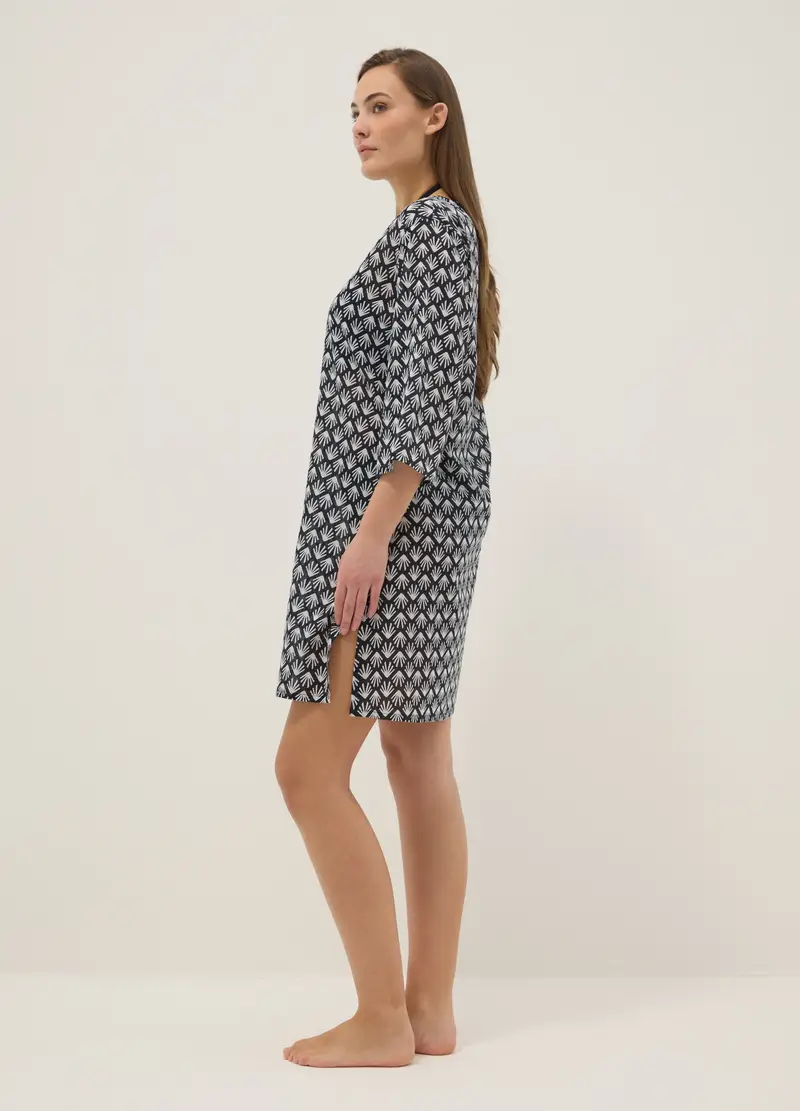 Copricostume In Puro Cotone Multicolor Regular Fit Con Collo A V, Donna, Multicolor miniatura 3