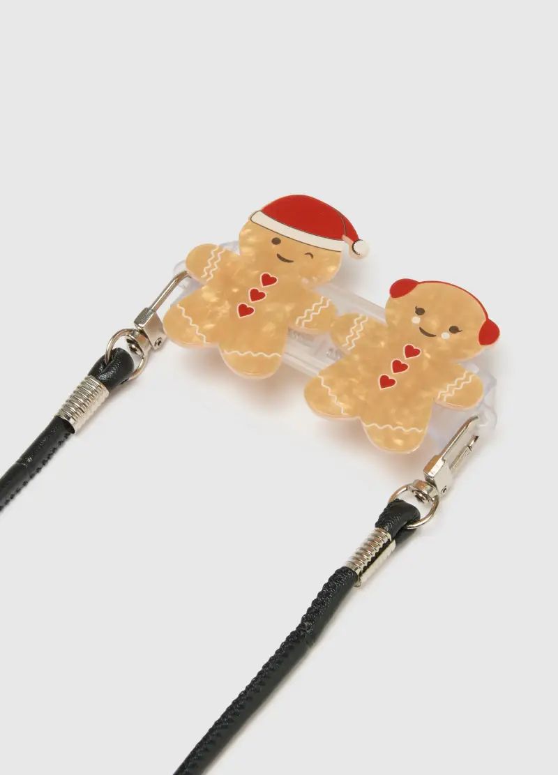 Cordino Per Telefono Natalizio Multicolor Con Clip, Donna, Nero miniatura 2