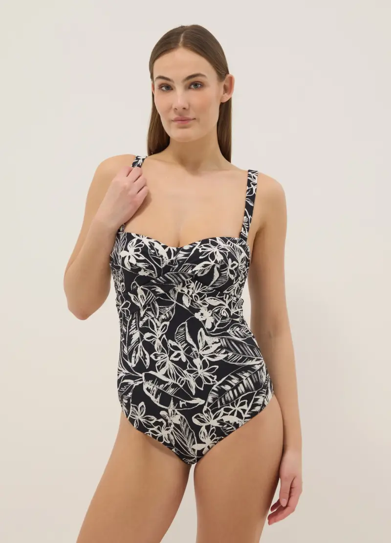 Costume Intero In Tessuto Elasticizzato Multicolor Con Motivo Floreale, Donna, Multicolor