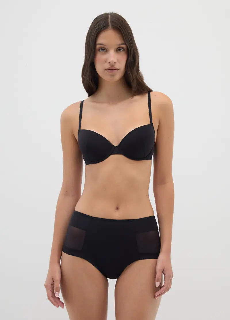 Culotte Vita Alta In Tessuto Elasticizzato Nero, Donna, Nero