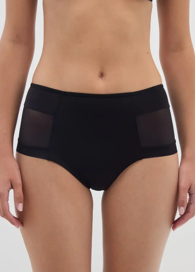 Culotte Vita Alta In Tessuto Elasticizzato Nero, Donna, Nero miniatura 2