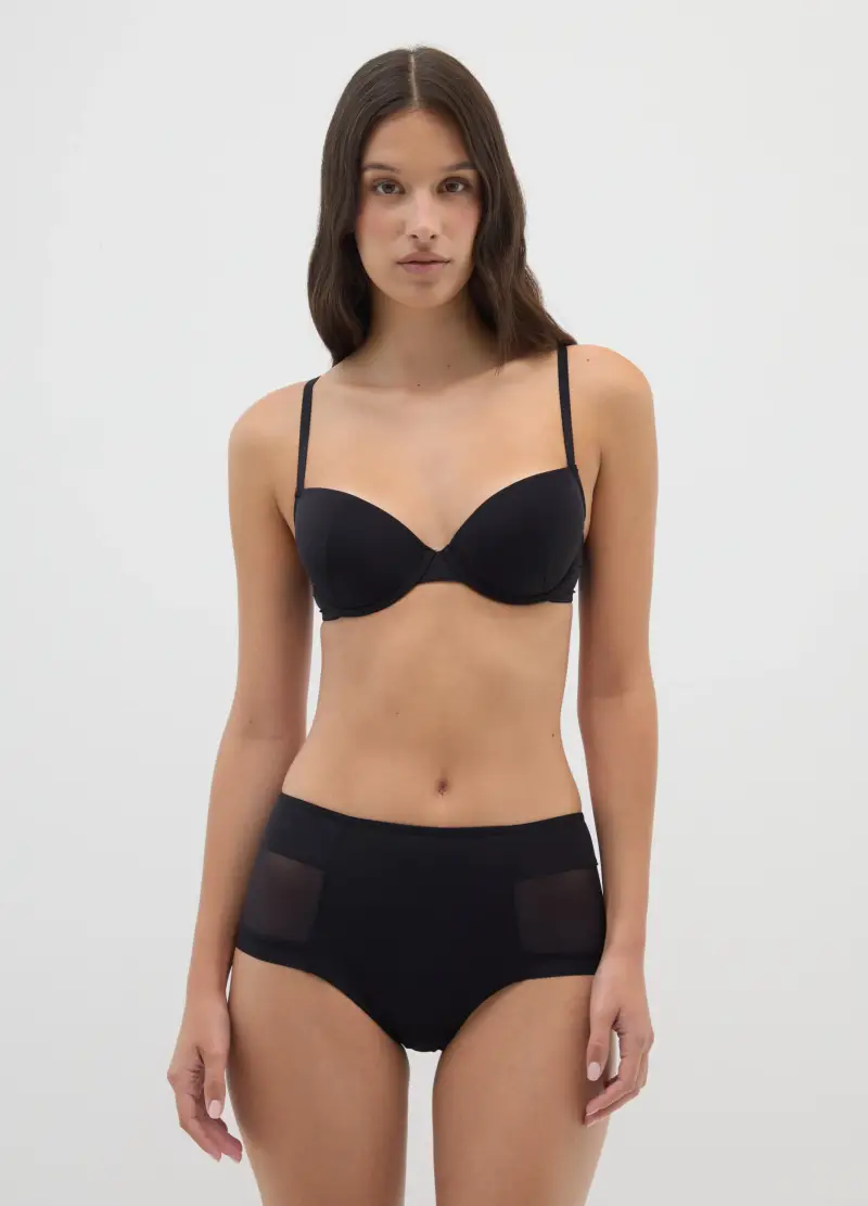 Culotte Vita Alta In Tessuto Elasticizzato Nero, Donna, Nero