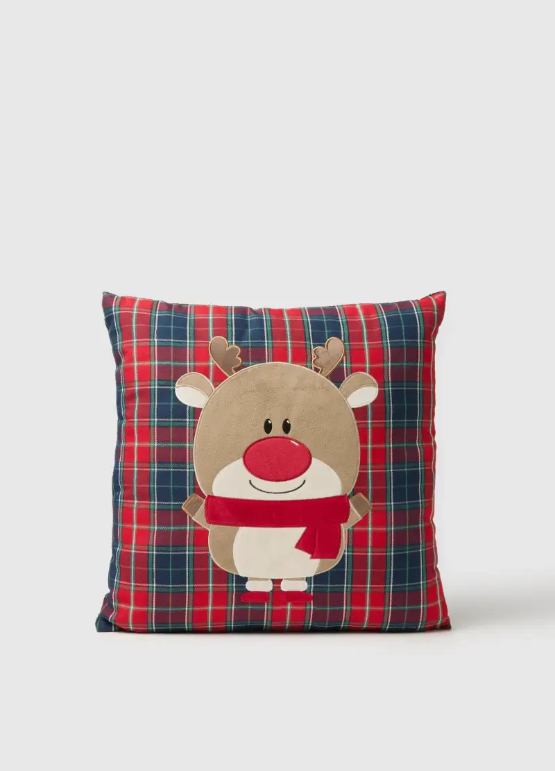 Cuscino Natalizio Multicolor A Quadri Con Stampa, Donna, Multicolor