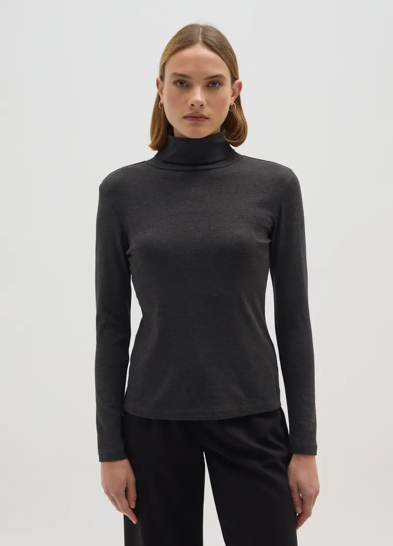 Dolcevita In Misto Cotone Grigia Regular Fit, Donna, Grigio miniatura 2