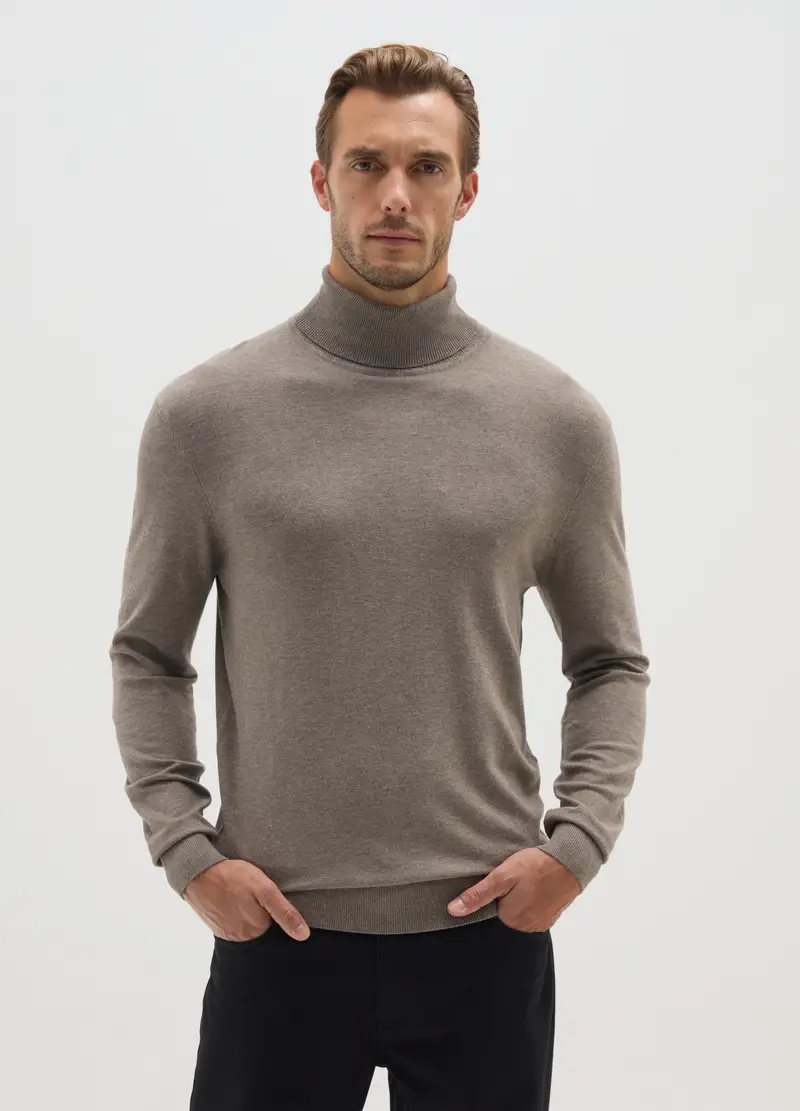 Dolcevita Regular Fit Beige In Misto Viscosa, Uomo, Beige miniatura 2