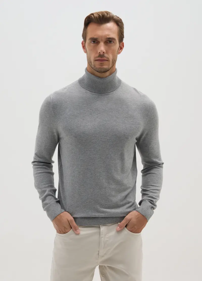 Dolcevita Regular Fit Grigio Chiaro In Misto Viscosa, Uomo, Grigio miniatura 2