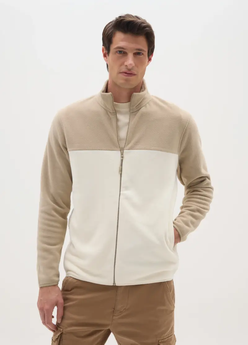 Felpa A Collo Alto In Misto Pile Multicolor Regular Fit Con Zip, Uomo, Multicolor