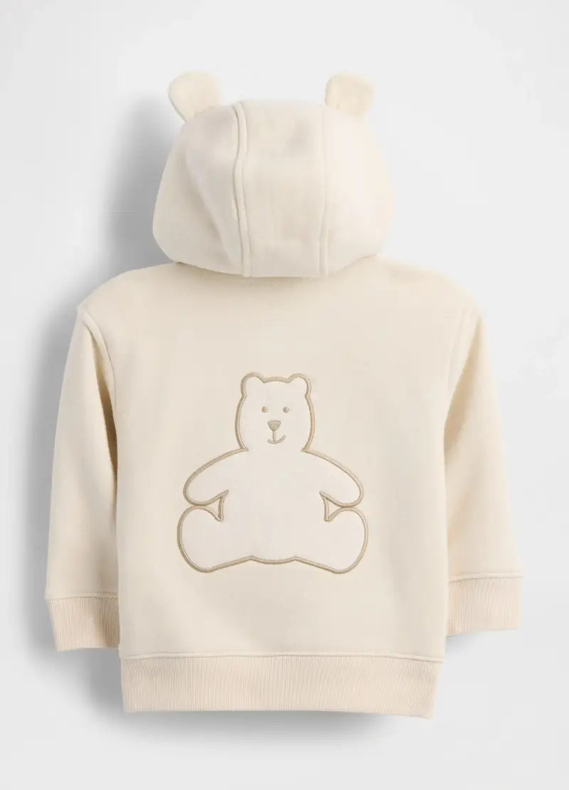 Felpa Beige Con Cappuccio E Zip Intera, Unisex, Beige miniatura 2