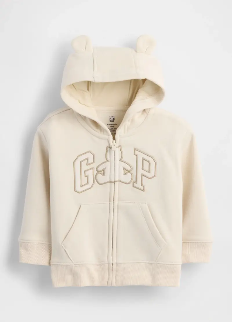 Felpa Beige Con Cappuccio E Zip Intera, Unisex, Beige