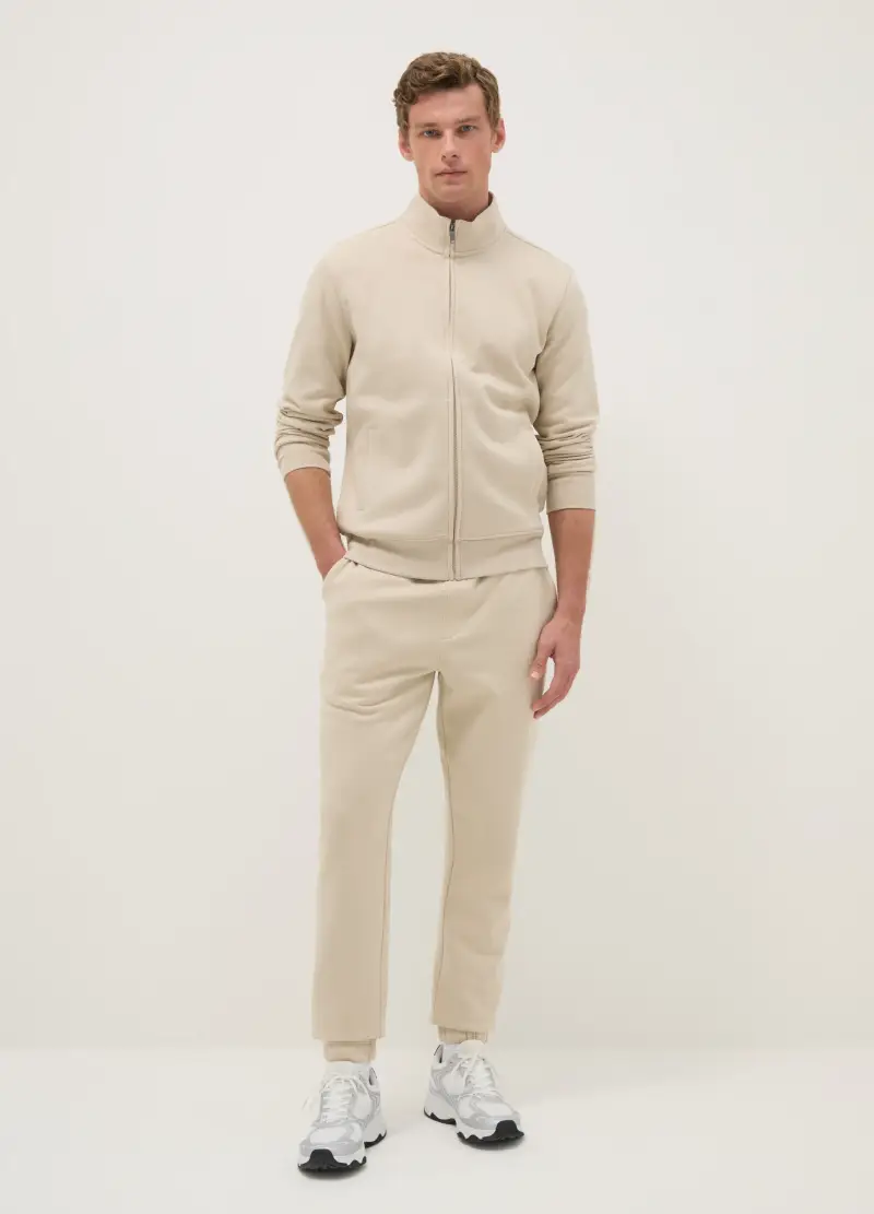 Felpa Beige In Misto Cotone Regular Fit Con Full Zip, Uomo, Beige miniatura 2