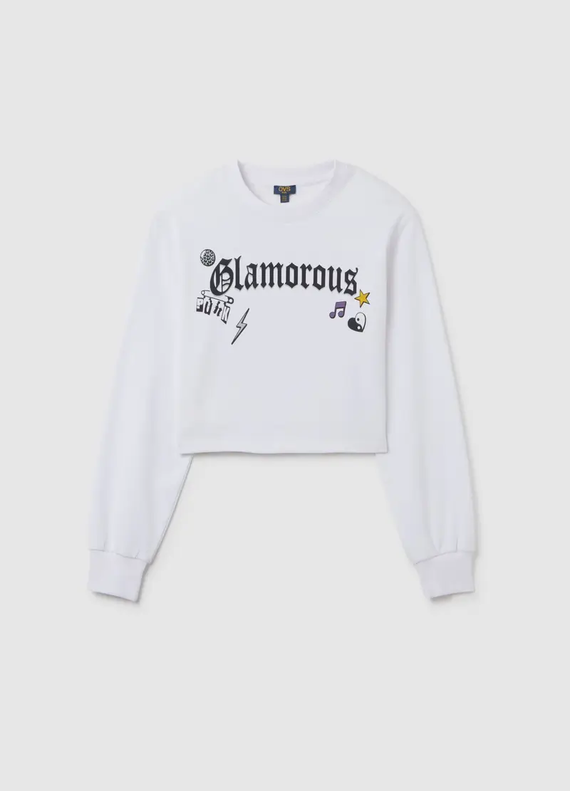 Felpa Bianca In Cotone Per Bambina, Bianco