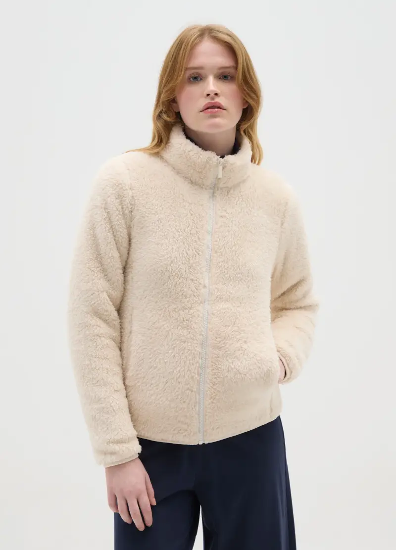 Felpa Bianca Regular Fit Con Zip, Donna, Bianco