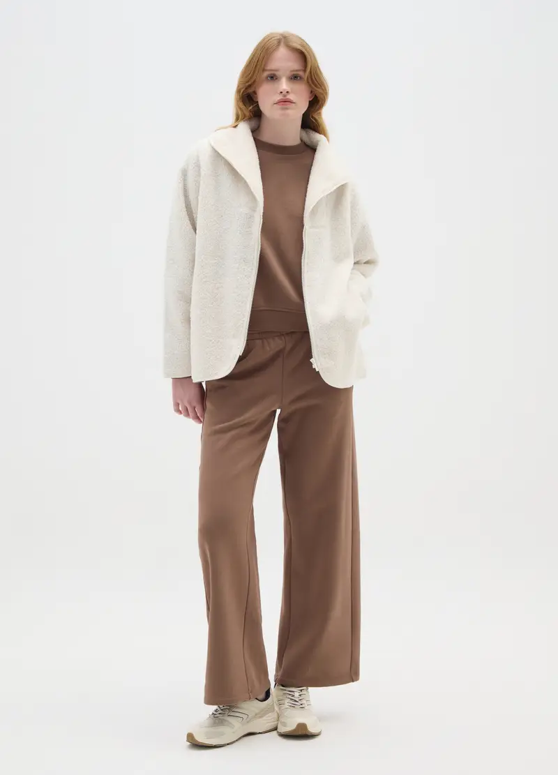 Felpa Bianca Regular Fit Con Zip, Donna, Bianco miniatura 2