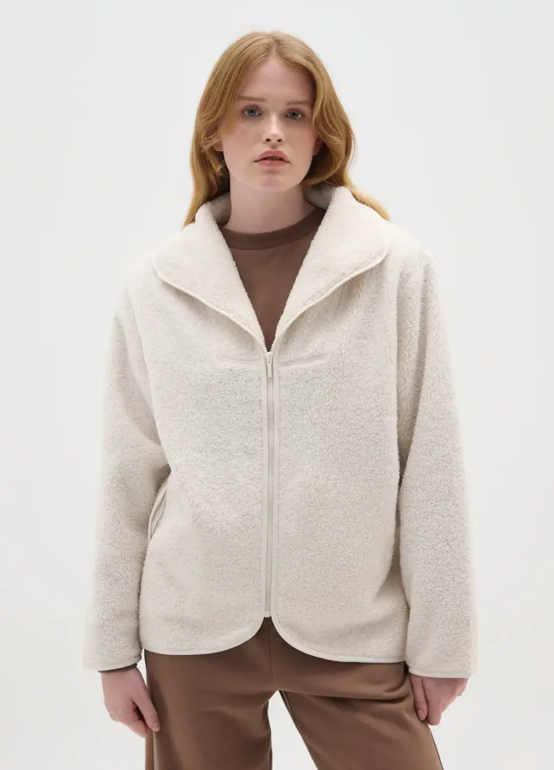 Felpa Bianca Regular Fit Con Zip, Donna, Bianco miniatura 3