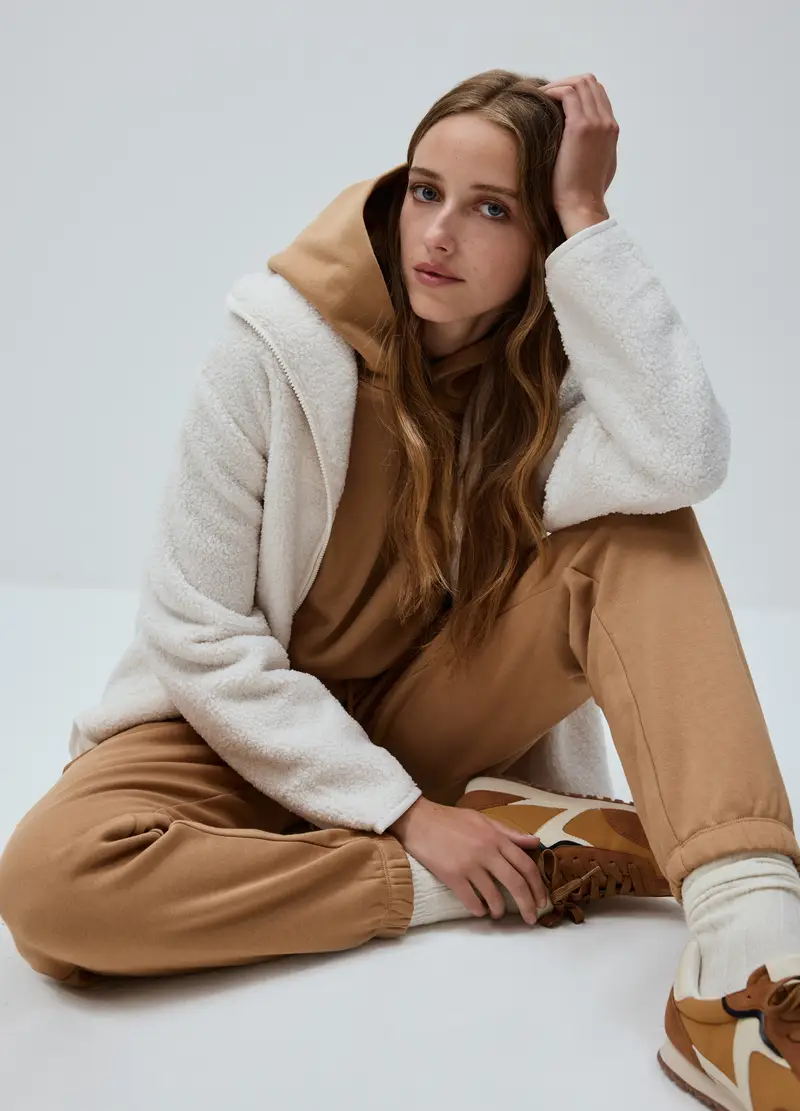 Felpa Bianca Regular Fit Con Zip, Donna, Bianco