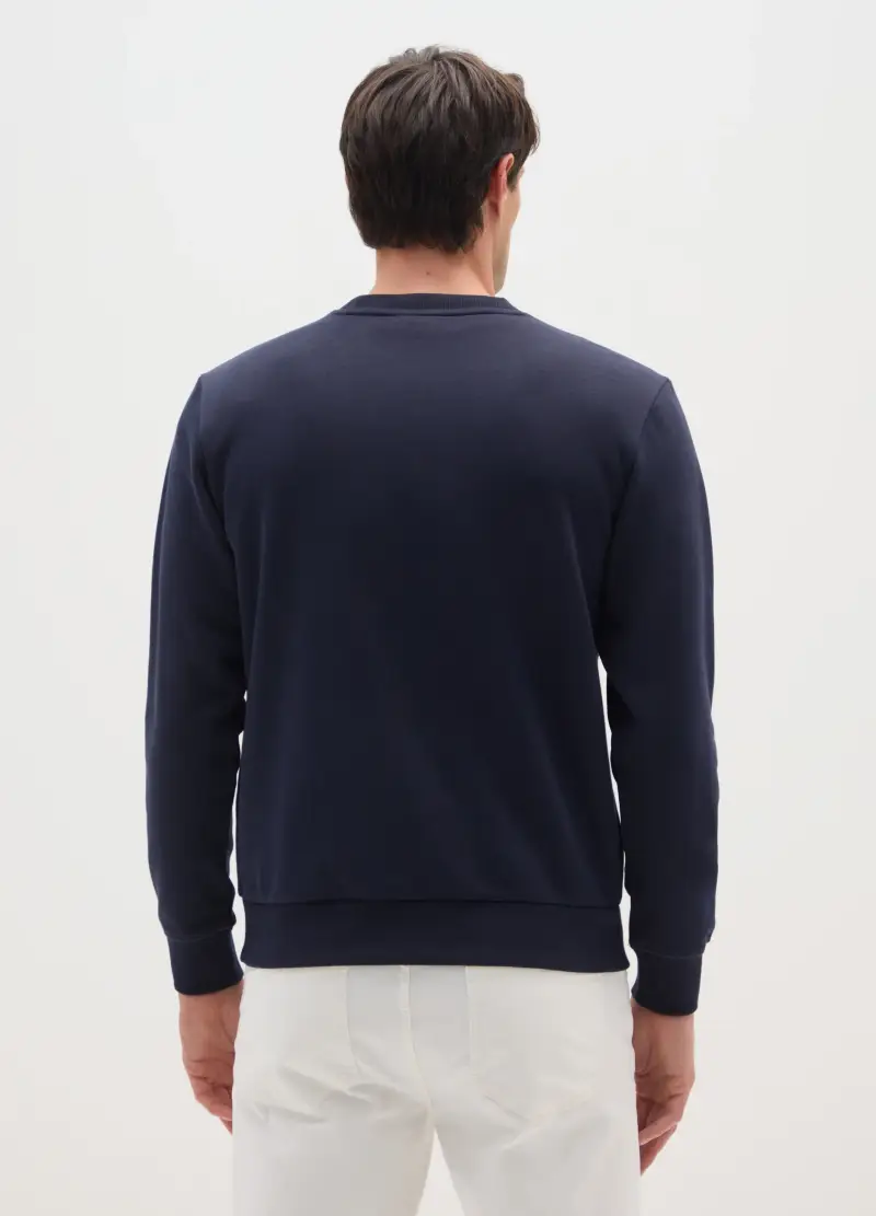 Felpa Blu In Misto Cotone Regular Fit Con Stampa Natalizia, Uomo, Blu miniatura 3