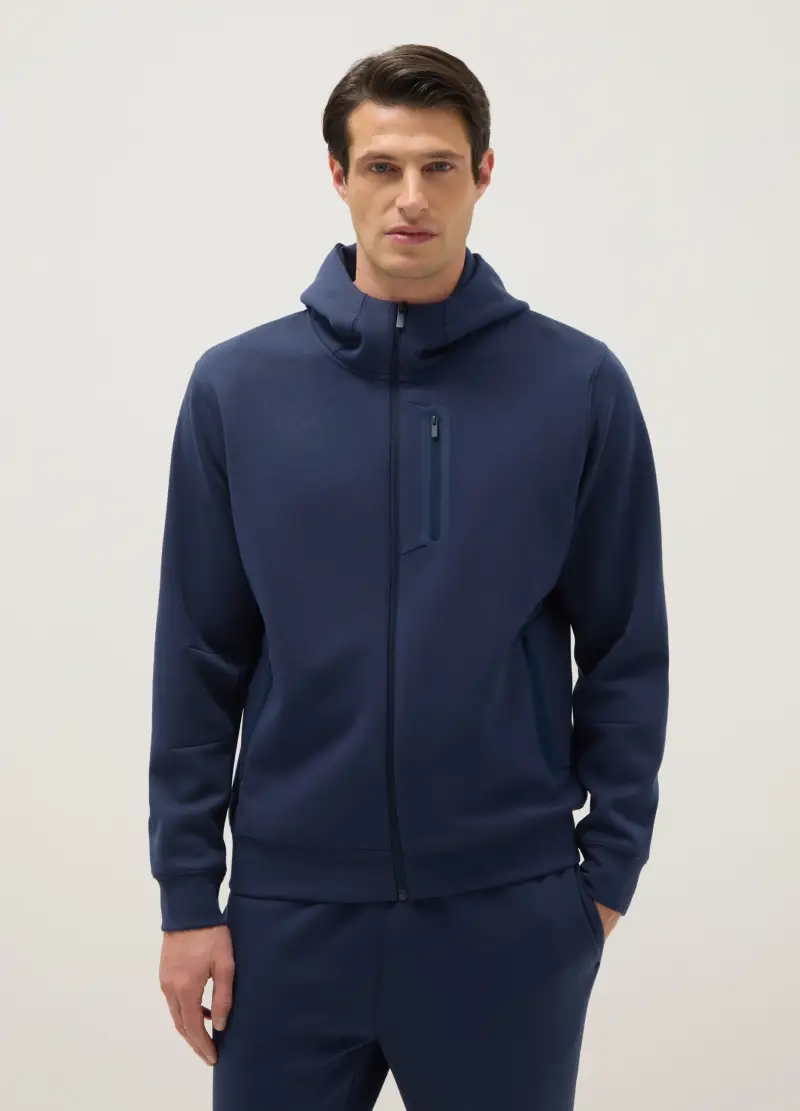 Felpa Blu Regular Fit Con Cappuccio E Collo Con Zip Frontale, Uomo, Blu miniatura 2