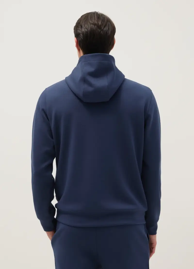 Felpa Blu Regular Fit Con Cappuccio E Collo Con Zip Frontale, Uomo, Blu miniatura 3
