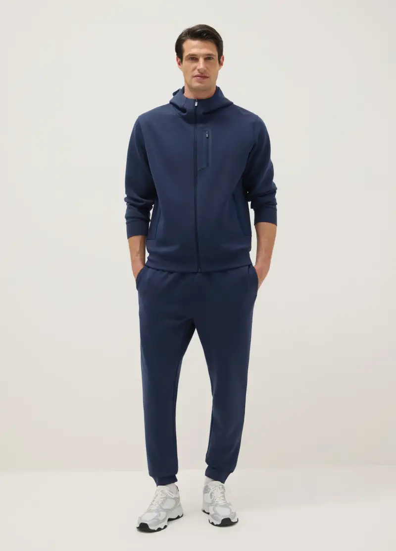 Felpa Blu Regular Fit Con Cappuccio E Collo Con Zip Frontale, Uomo, Blu