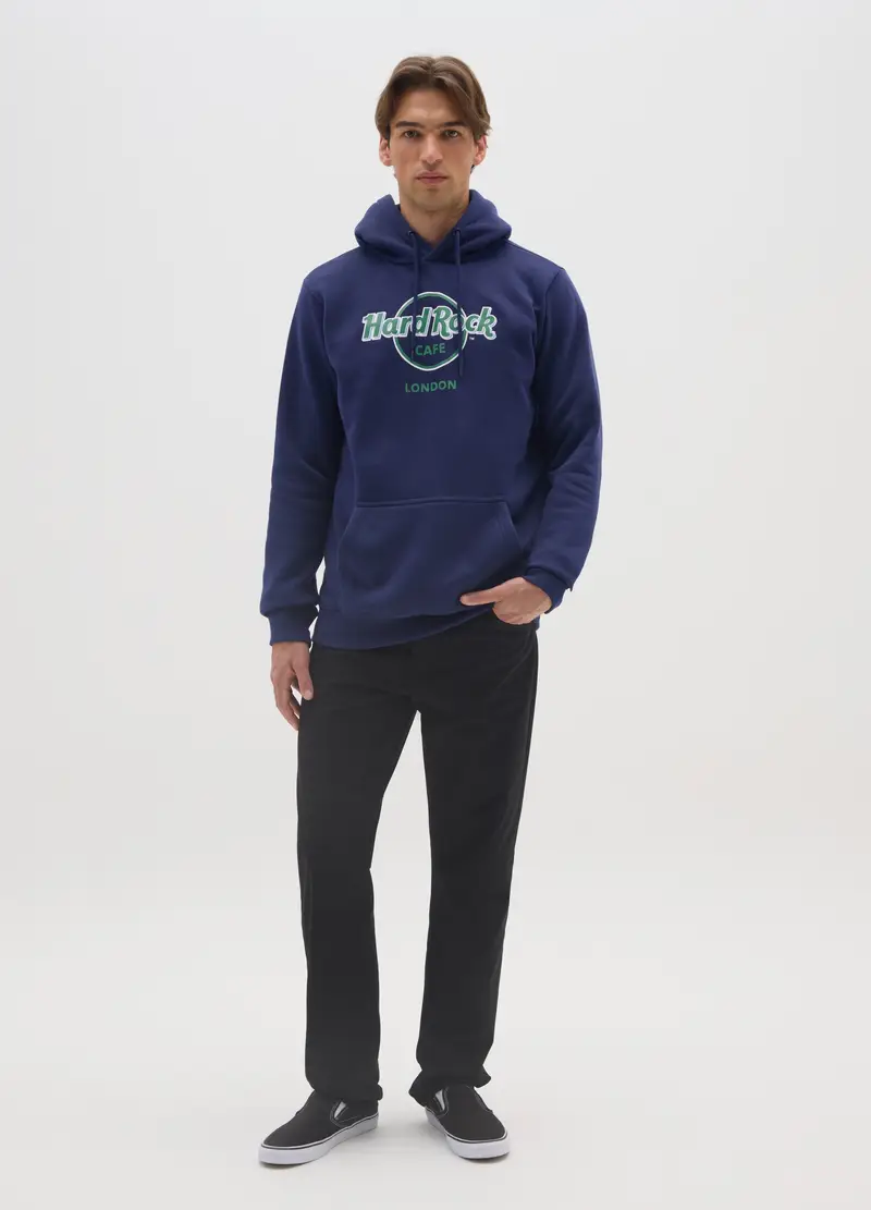 Felpa Con Cappuccio Blu In Misto Cotone Con Stampa Hard Rock Cafe, Uomo, Blu