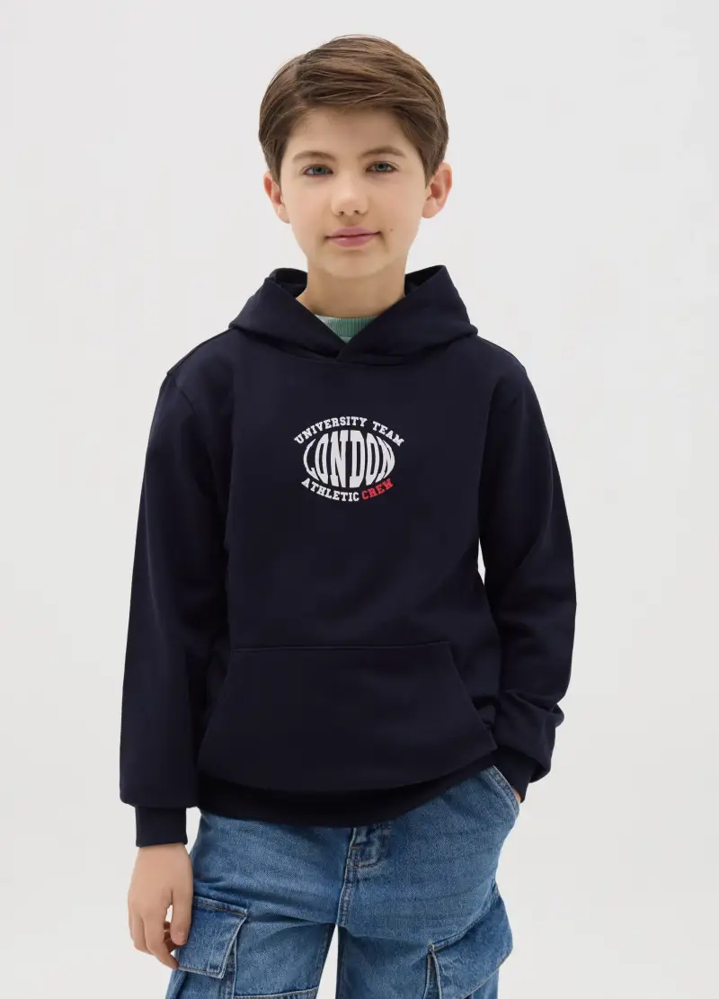 Felpa Con Cappuccio E Stampa "london University Team", Bambino, Blu miniatura 3