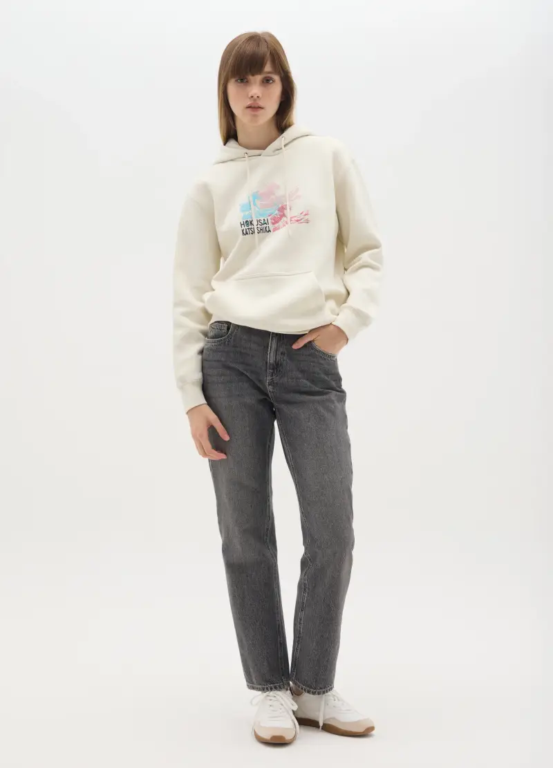 Felpa Con Cappuccio In Misto Cotone Beige Regular Fit, Donna, Beige miniatura 2